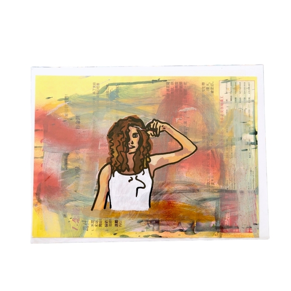 "Hair Today, Gone Tomorrow" Artwork, Mixed Media Painting 8.5x11.5" - Picture 2 of 3
